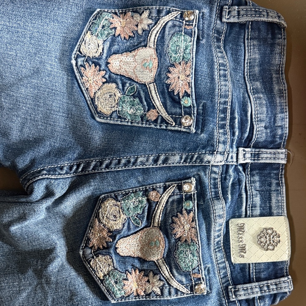 Miss Me Blue Jeans with Sequin Floral Design